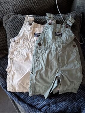 2 OshKosh B'gosh 3M Overalls Sage Green/Cream Khaki